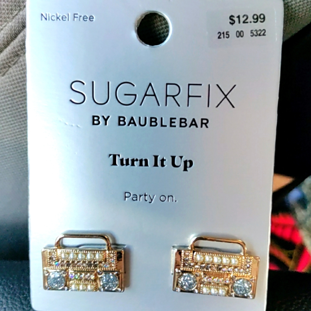 Sugarfix By Baublebar “Turn It Up” Party on Nickel Free Earrings Boombox New